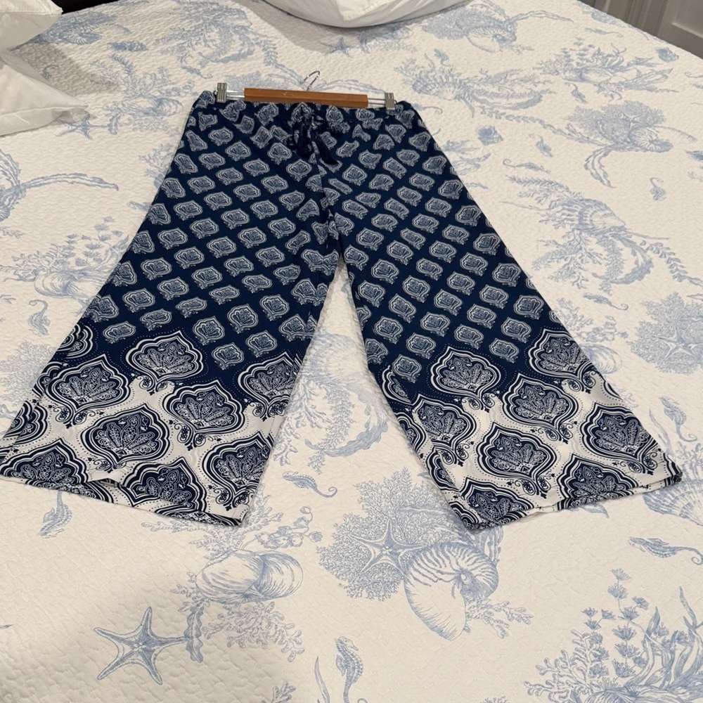 Mud Pie Y2K Blue Paisley Wide Leg Pants Tassel drawstring casual comfort medium